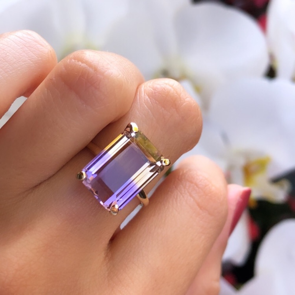 Ametrine solitaire ring in solid 14k yellows gold
